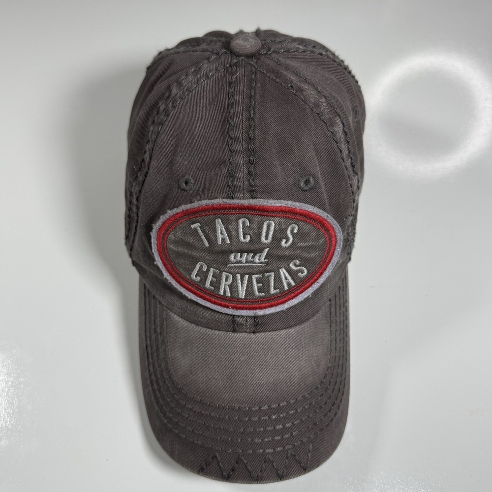KB Ethos Mens Gray Distressed Tacos & Cervezas Embroidered Patch Dad Hat